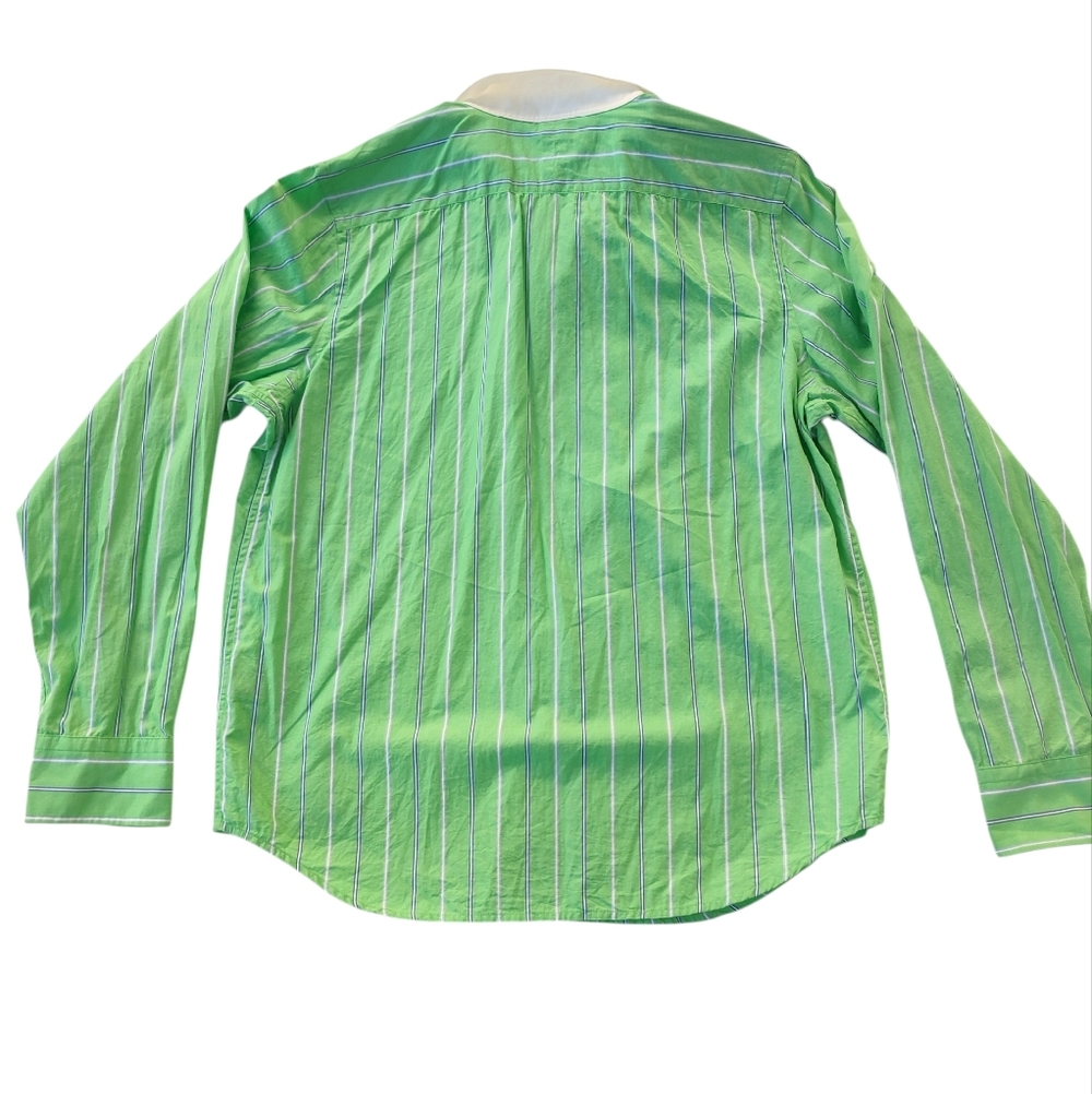 Ralph Lauren Green and White Striped  Button Down Shirt 100% Cotton Petite Mediu - Picture 9 of 9
